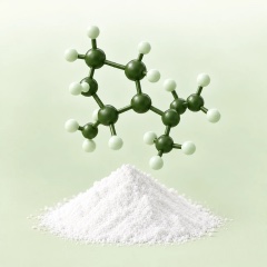 Modelo molecular de la niacina sobre un montón de polvo blanco