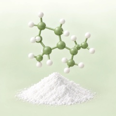 Modelo molecular del ácido pantoténico sobre un montón de polvo blanco
